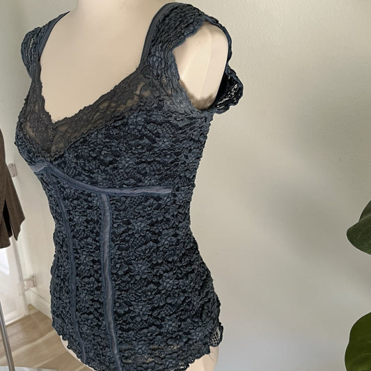 Ann Ferriday Y2K Lace M Stretch Top Babydoll Coquette Fairycore Romantic Vintage