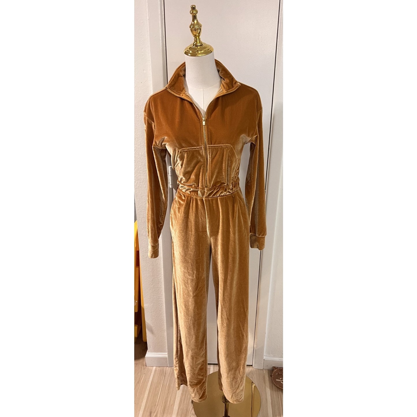 Fabletics Women's Rust Orange Half Zip Velour Jumpsuit Size XXS
