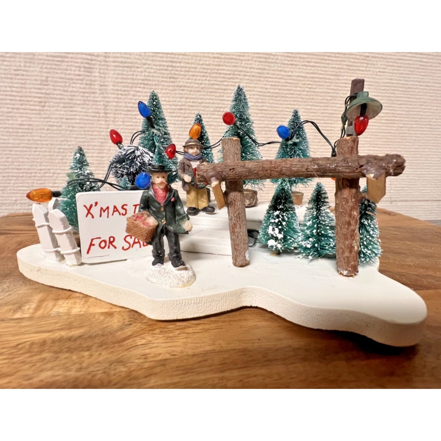RARE Hand Painted Illuminated Christmas Village Tree Lot by St. Nicholas Square