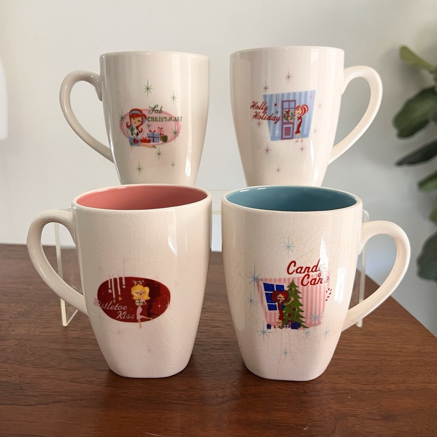 Christmas Cuties Mug Set Retro Atomic Starburst MCM Sakura Kitsch Holiday Decor