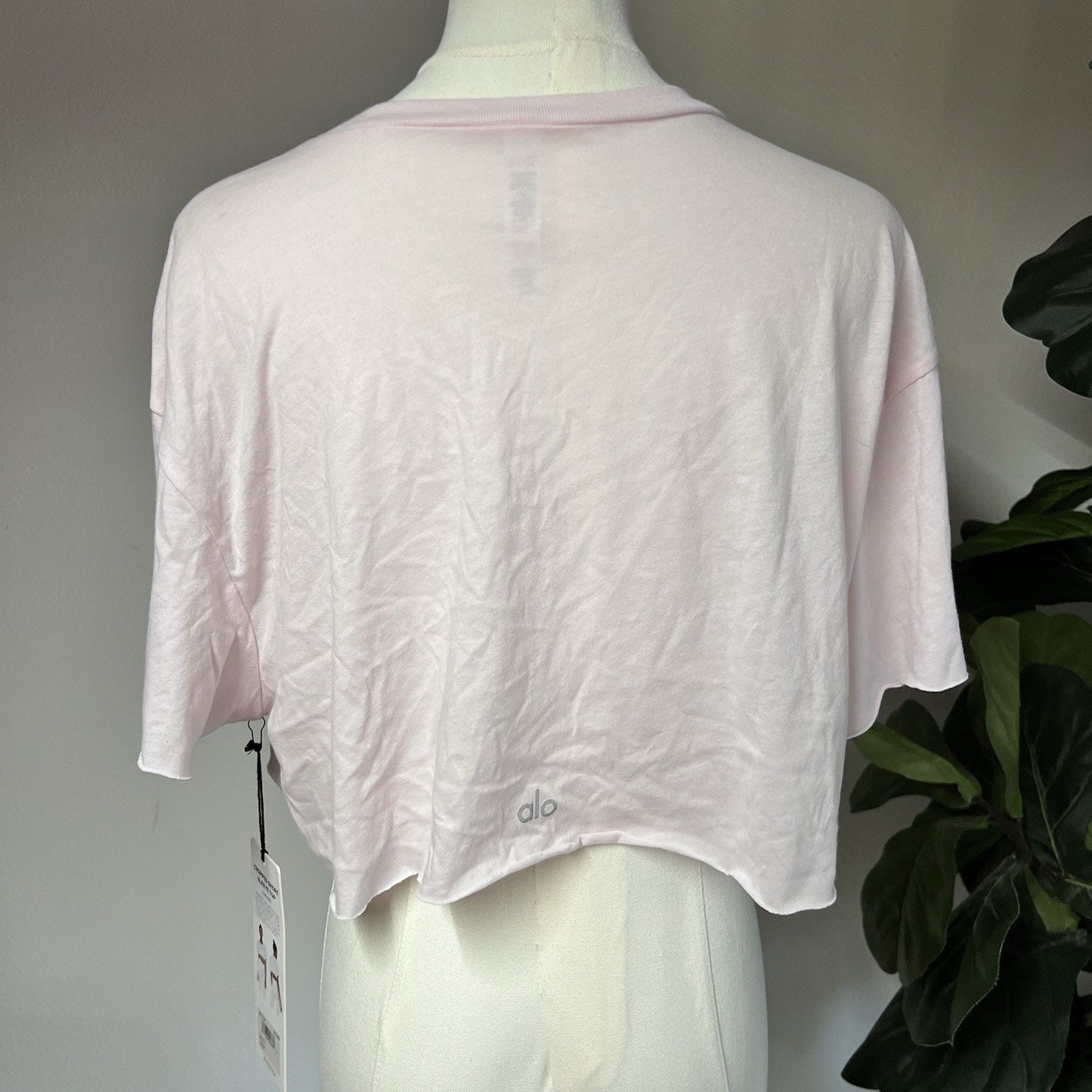 NWT Alo Yoga (M) Cropped Short Sleeve Top Core Crop Crew Neck Jersey Soft Pink