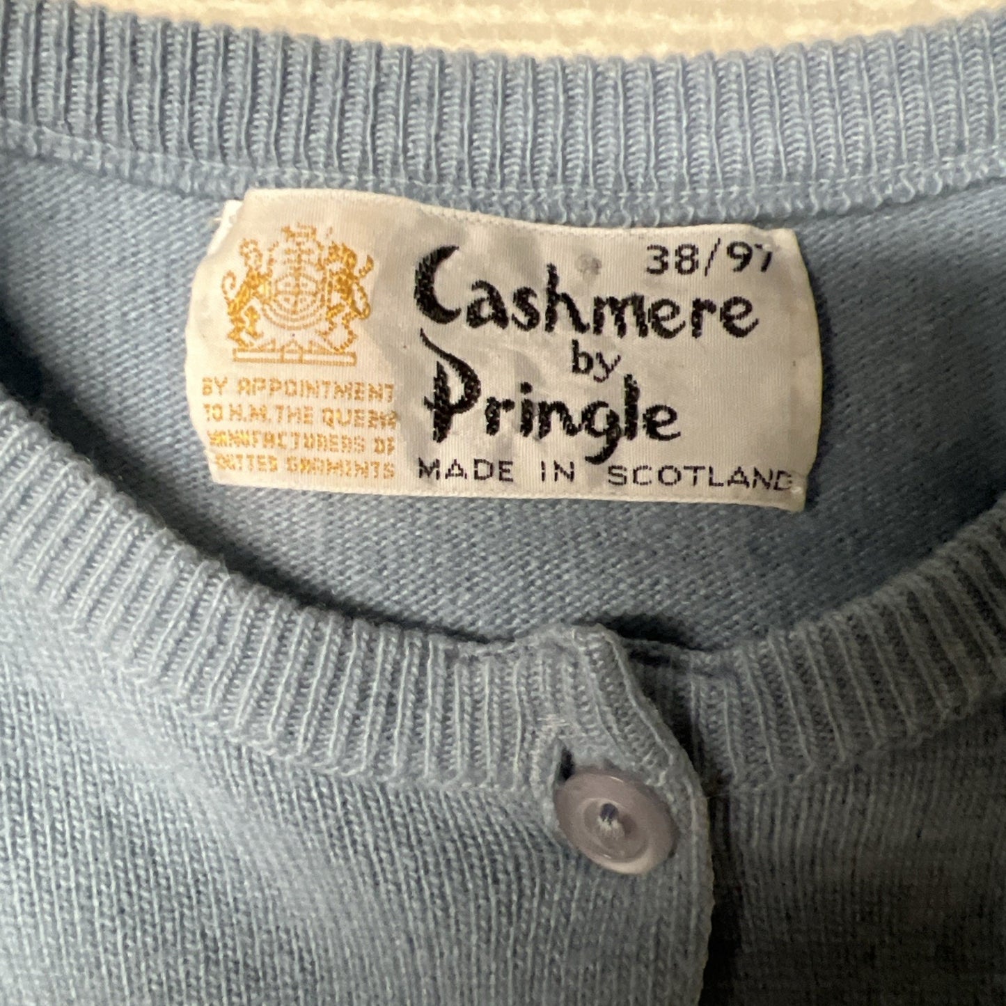 Vtg 1970’s Cashmere By Pringle Of Scotland Baby Blue Button Front Cardigan Sz M