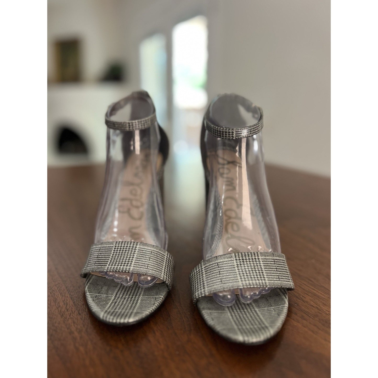 Sam Edelman Silver Plaid Yaro Ankle Strap Heels Women’s Size 9.5