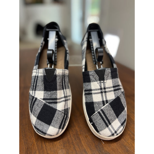 Toms Avalon Plaid Flannel Casual Slip-on Loafer Size 10 Sneaker Black & White