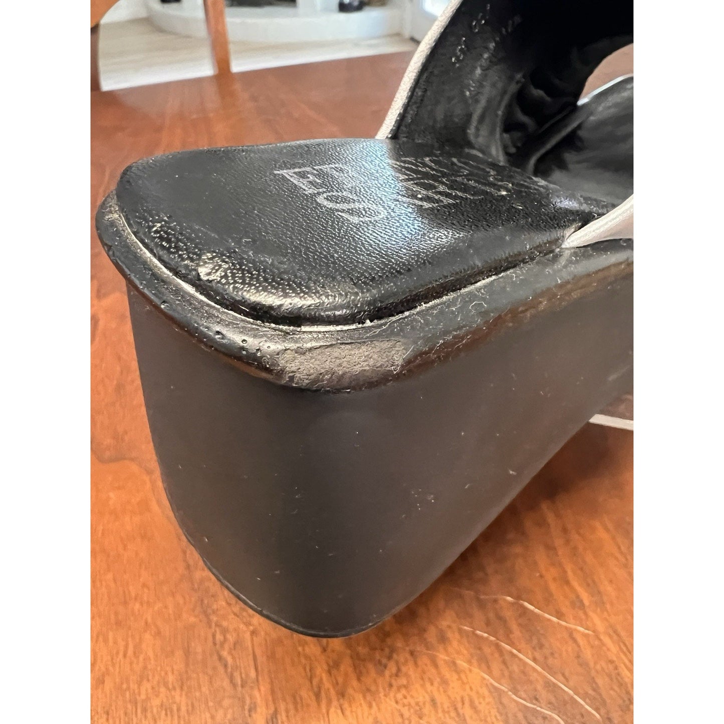 Franco Sarto Silver Cross-Cross Strap Black Wedge Sandal Women’s Size 6.5 US