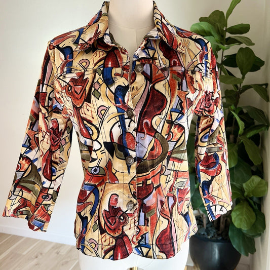 Kaktus Womans Jacket (S) Wearable Art Jazz Colorful Abstract Y2K 90s Button Up