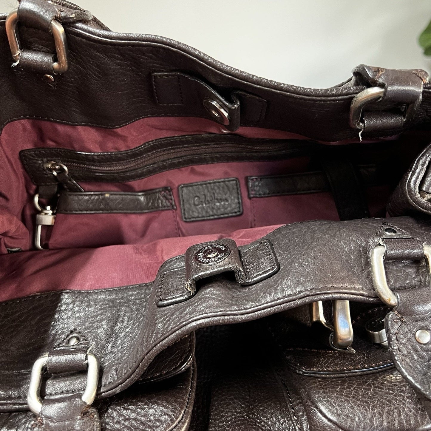 $400 Cole Haan Belted Brown Pebbled Leather Tote Satchel Shoulder Bag Purse
