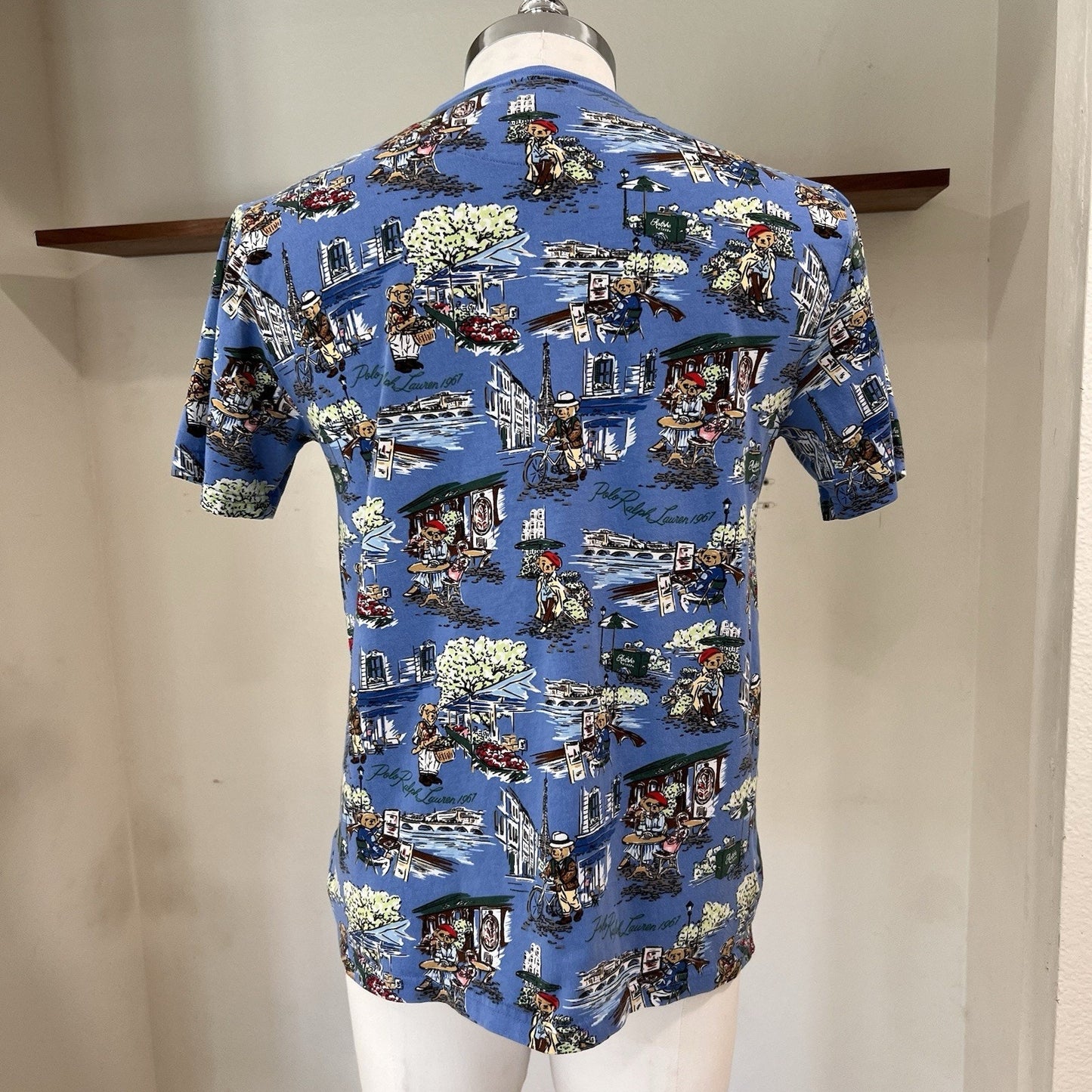 Polo Ralph Lauren Blue Paris Bear Print T Shirt Boys XL 18-20 Preppy AOP