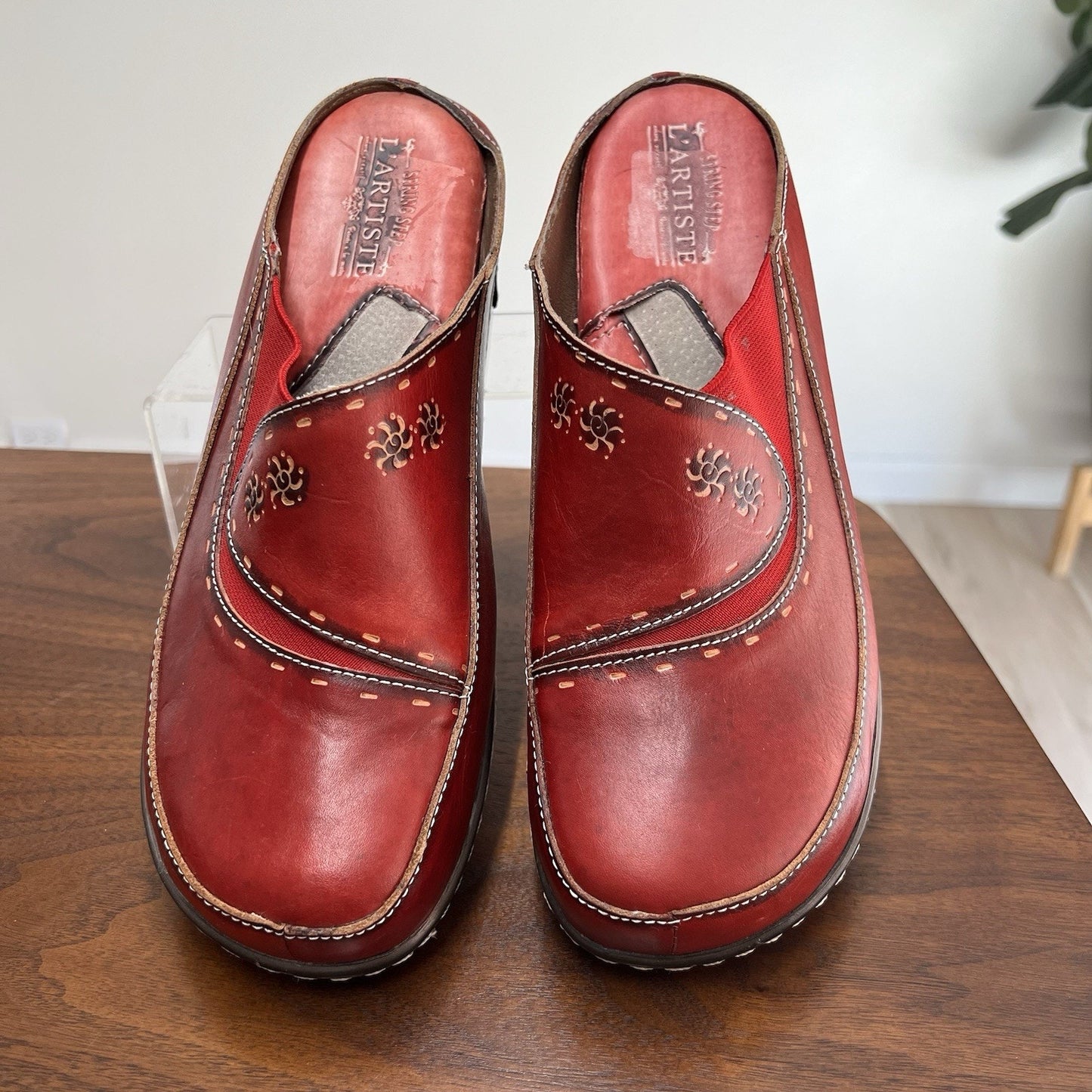 L'Artiste by Spring Step Mule Womens Chino Red Leather Clog 11.5 Sz 42 EU