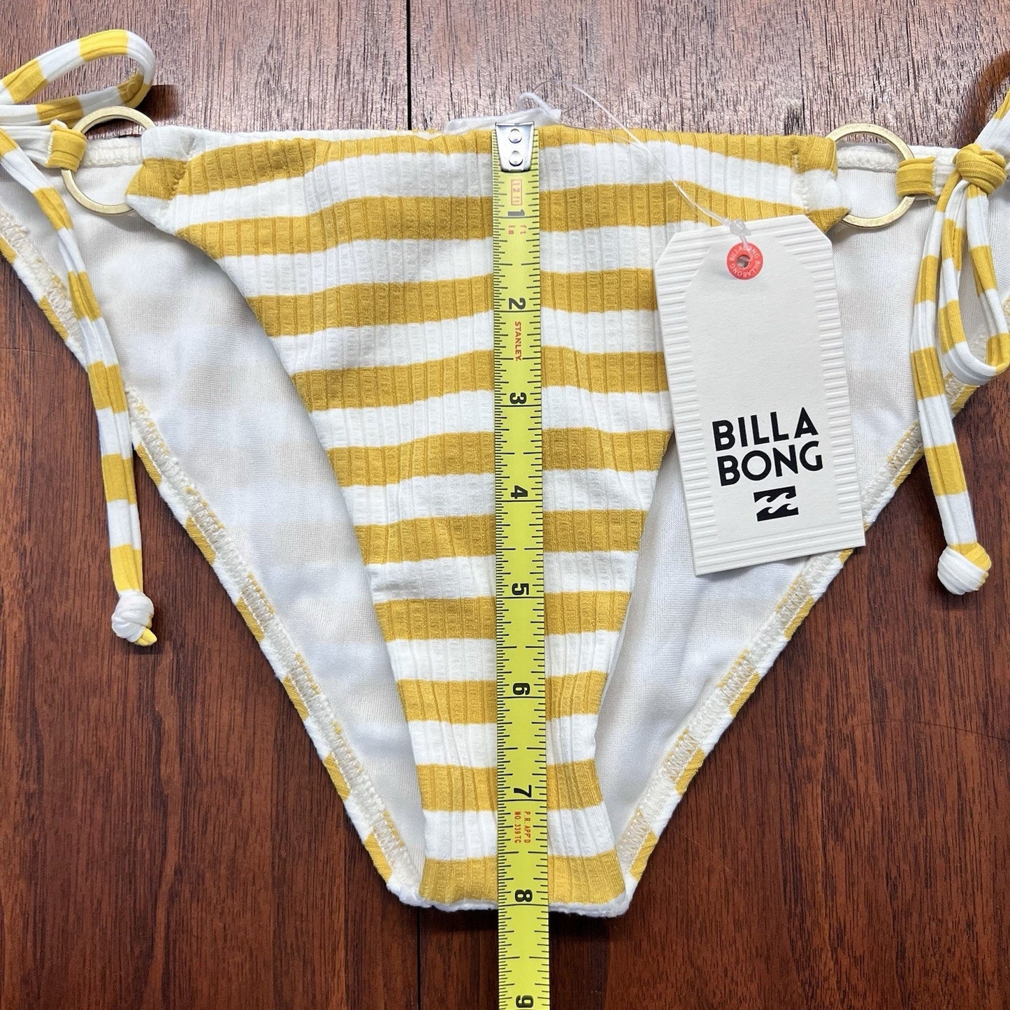 NWT Billabong Swim Bikini Bottoms (M) Side Tie Tropic Med Coverage Yellow Stripe