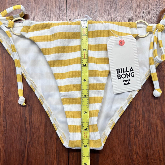 NWT Billabong Swim Bikini Bottoms (M) Side Tie Tropic Med Coverage Yellow Stripe