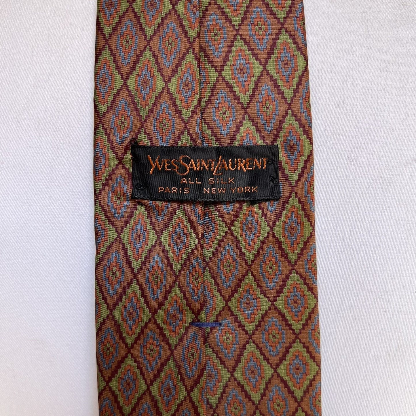 Yves Saint Laurent Designer Silk Necktie YSL Tie Aztec 55 x 3 Short Narrow