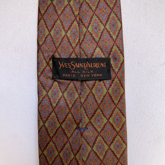 Yves Saint Laurent Designer Silk Necktie YSL Tie Aztec 55 x 3 Short Narrow
