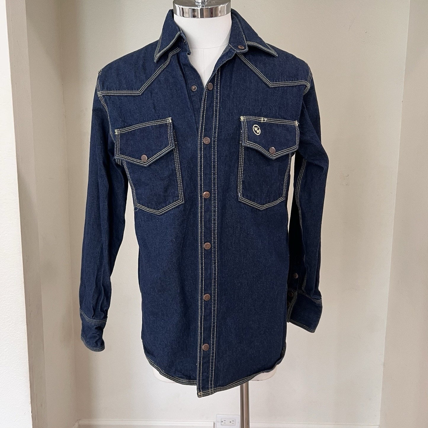 Western Welder (M) Classic Work Shirt Denim Triple Stitched Pearl Snap Yoke
