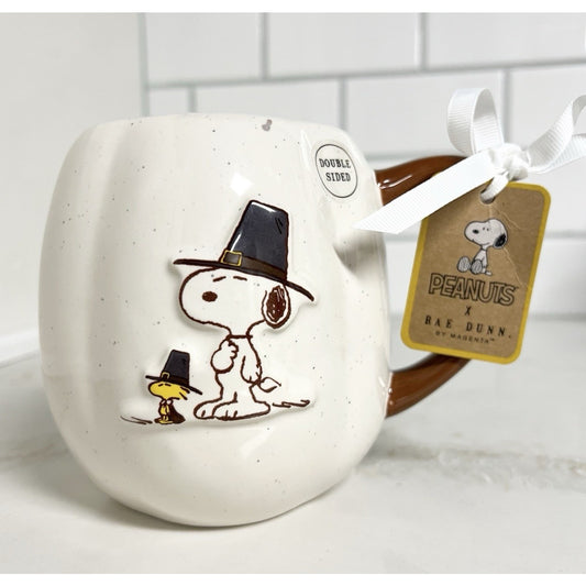 Rae Dunn x Peanuts 3D Mug Snoopy Woodstock Pilgrim “Give Thanks” Thanksgiving