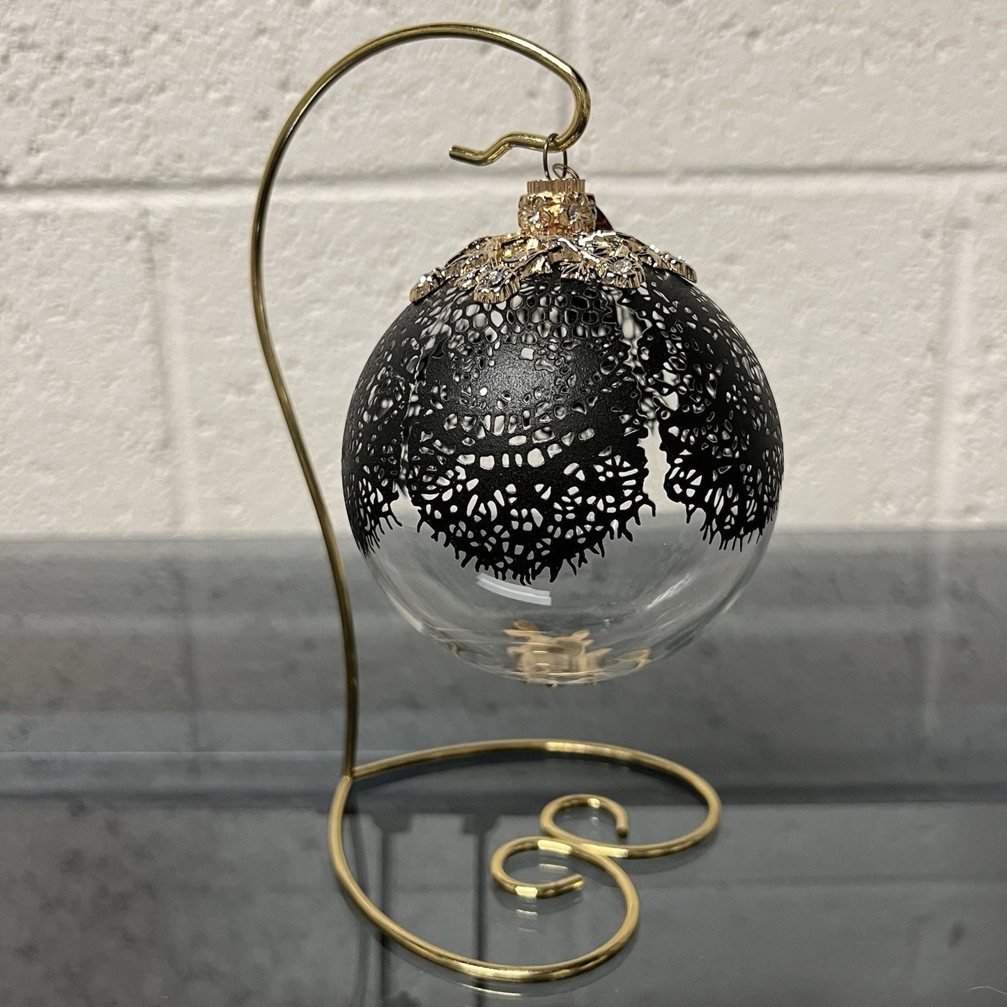 Jason Wu 3 Glass Christmas Ornaments Luxury Designer Red Black White Gold Lace