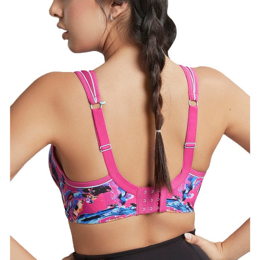 Panache 34F Power Underwire Sports Bra Convertible High Impact Pink Abstract
