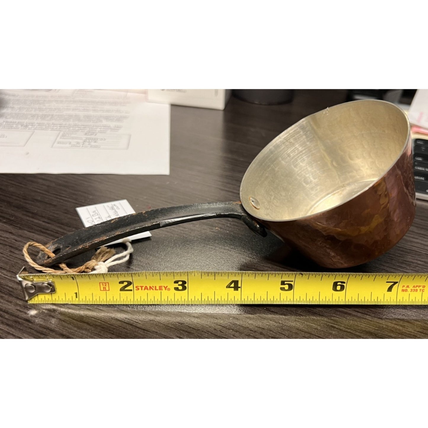 Vintage Hammered Copper Measuring Cup w/ Pour Spout & Cast Iron Handle