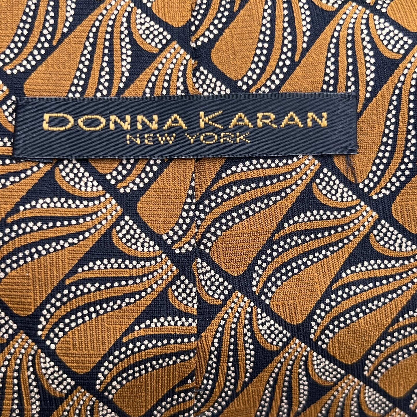 Donna Karan Short Silk Designer Mens Necktie Classic Black Gold Tie Unique