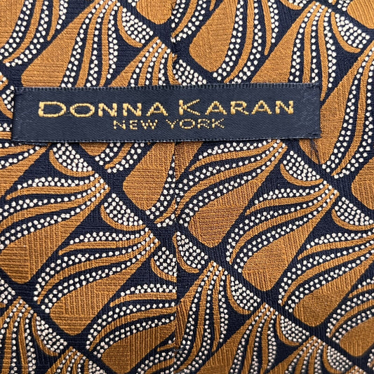 Donna Karan Short Silk Designer Mens Necktie Classic Black Gold Tie Unique
