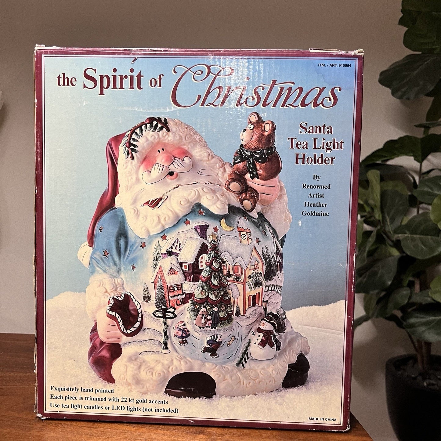 Blue Sky “Spirit Of Christmas” Santa Tea Light Heather Goldminc 22k Gold w Box