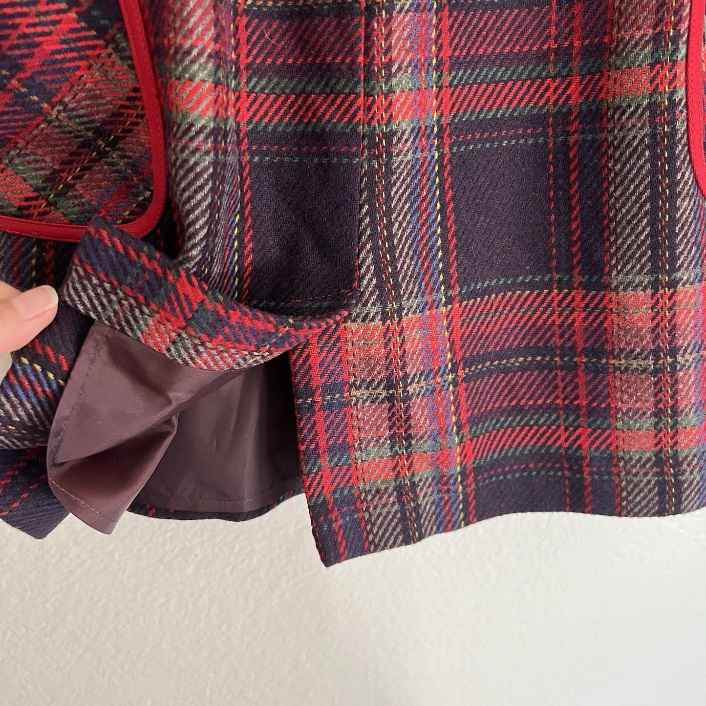 ANTHROPOLOGIE Plenty 6 Tracy Reese Red/Navy Plaid Wool Blend Pencil Skirt Preppy