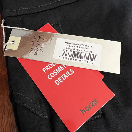 NWT Horze Daniela Breeches Sz 30 Silicone Grip Full Seat Black Womens Riding