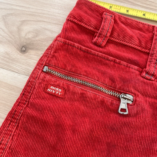 Vintage 2000s Miss Sixty Micro Mini Skirt Red Corduroy Y2K 33” Low Rise
