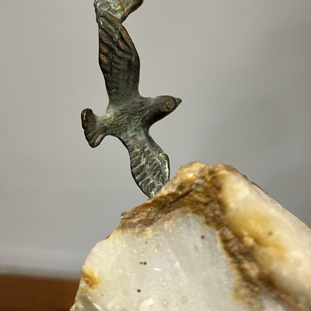 Signed Sculpture Birds In Flight Bronze And Quartz