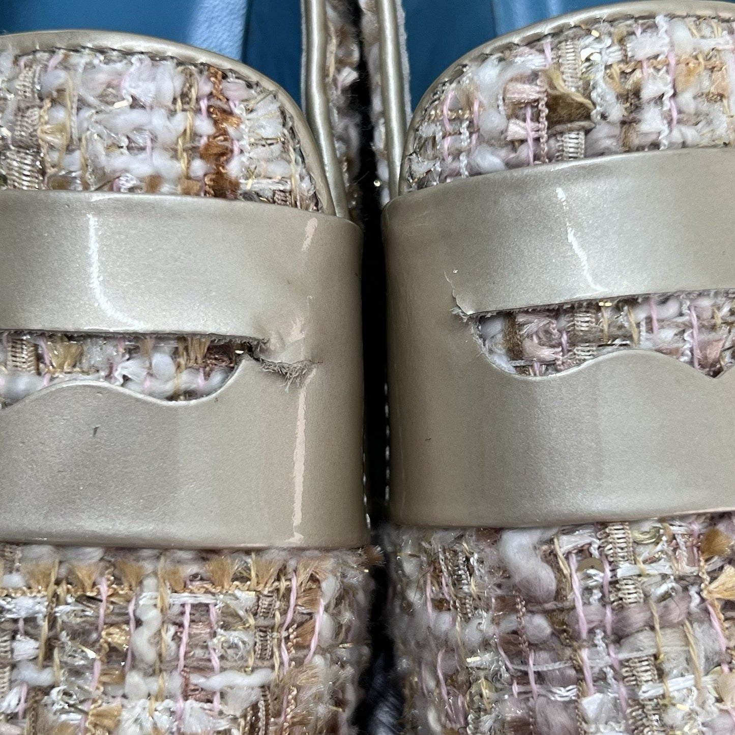 Valentina Rangoni 7M Tweed Loafer Gold Shimmer Cream Briseide Designer Luxury