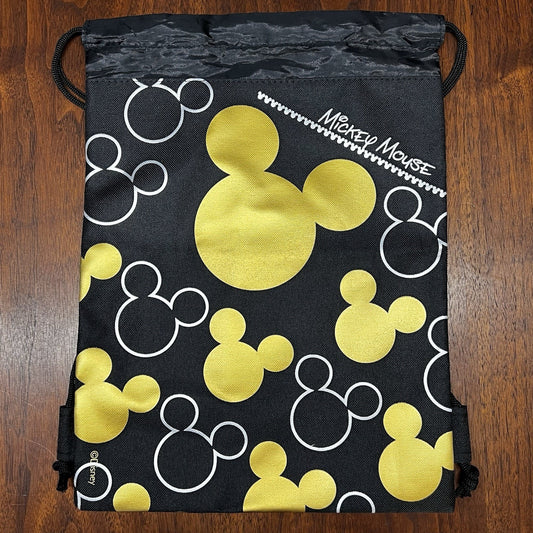 NWT Pair Disney Mickey Mouse Gold Black Silver Drawstring Cinch Bag Backpack Set