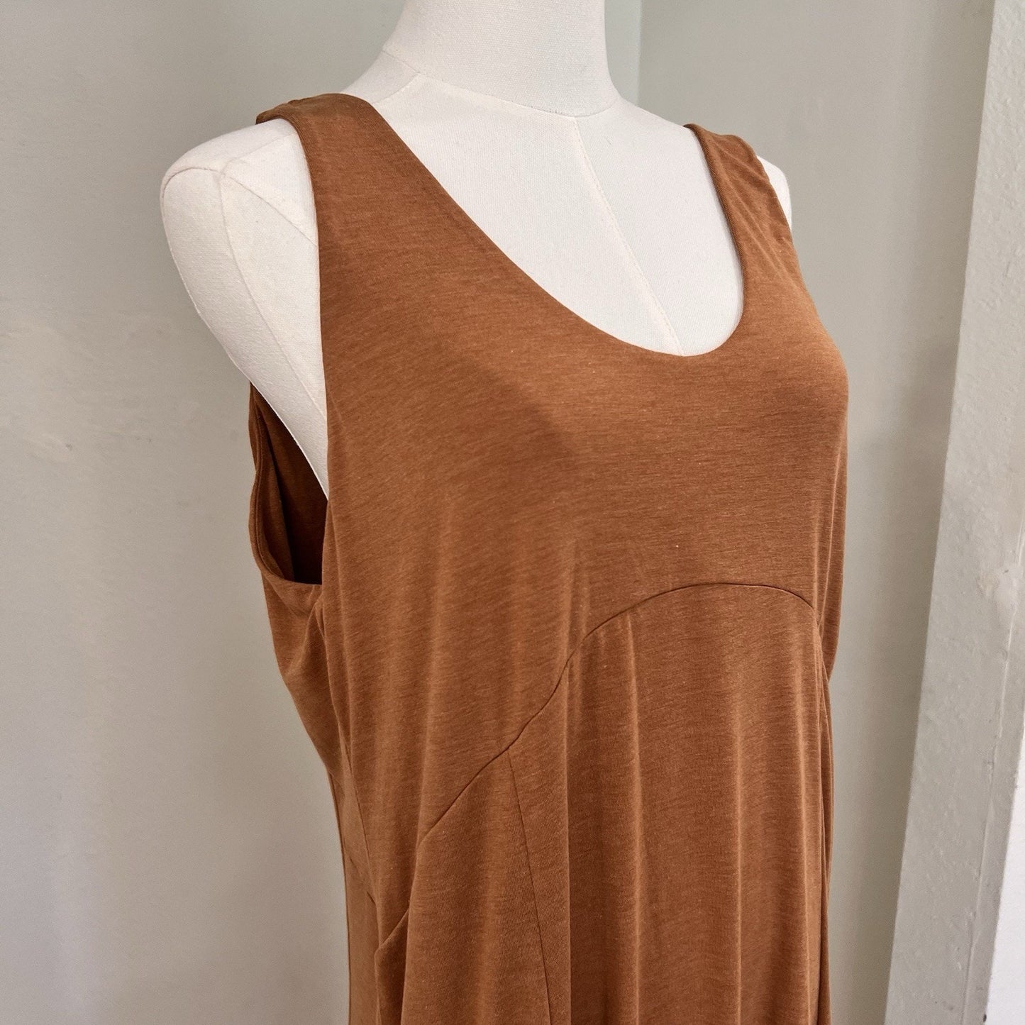 Halara XL Tank Dress U-Neck Sleeveless Split Flowy Maxi Jersey Lagenlook Pumpkin