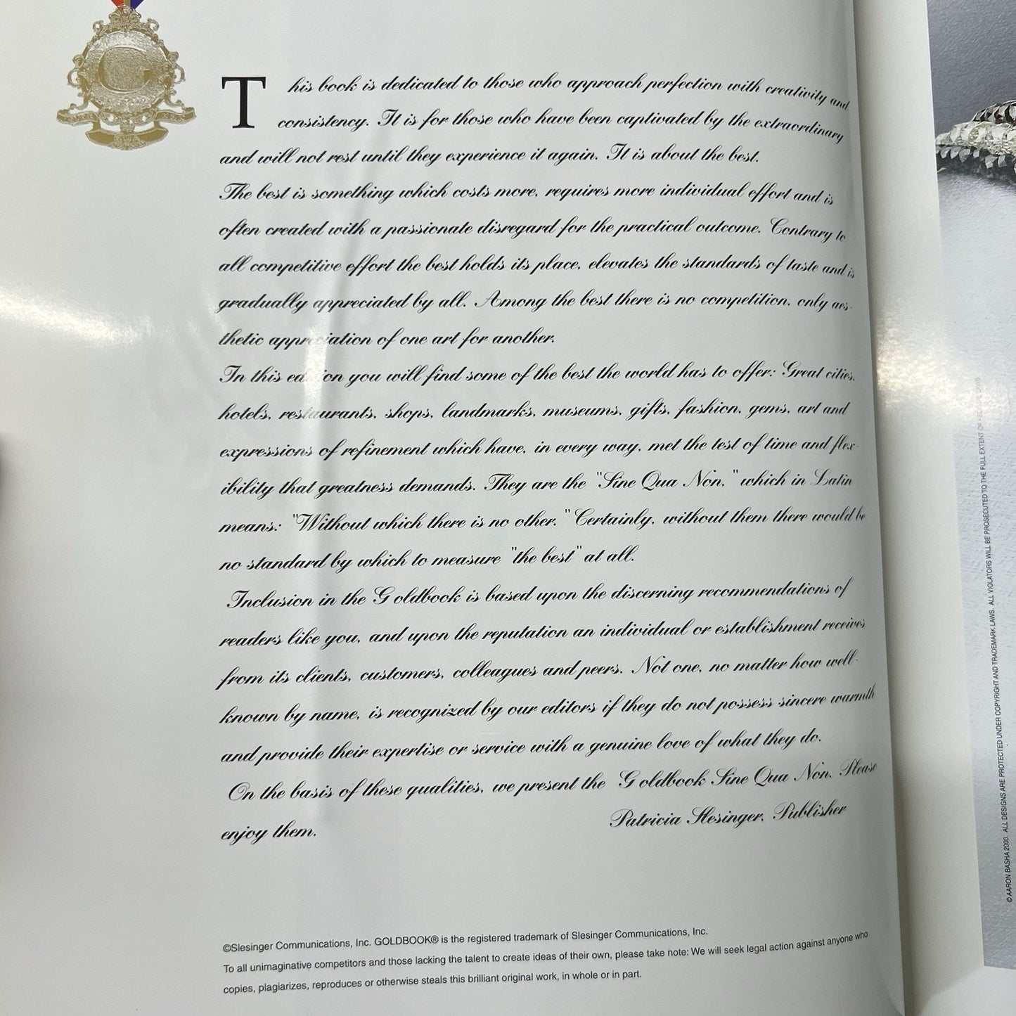 Goldbook 20th Annual Edition International Luxury Travel Lifestyle ‘98 Slesinger