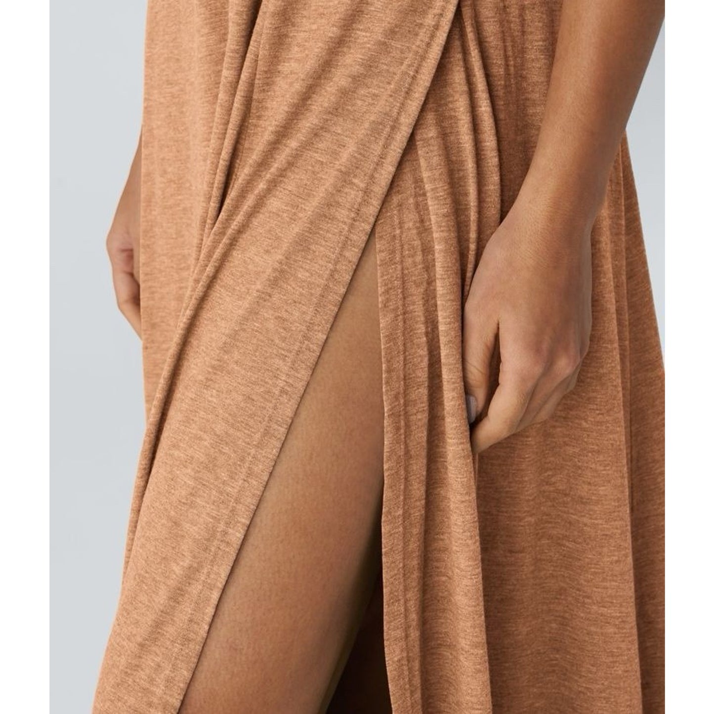 Halara XL Tank Dress U-Neck Sleeveless Split Flowy Maxi Jersey Lagenlook Pumpkin