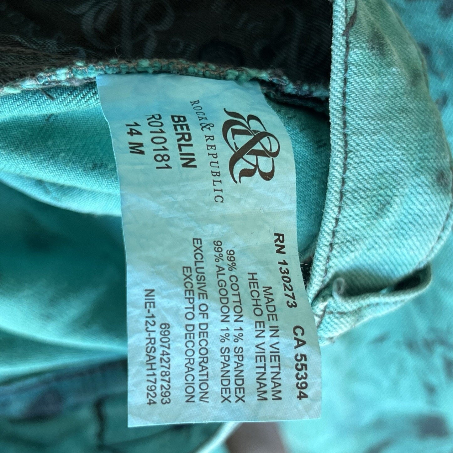 Rock Republic Berlin Tie Dye Jeans 14M 35” Skinny Jean Hippy Festival Funky