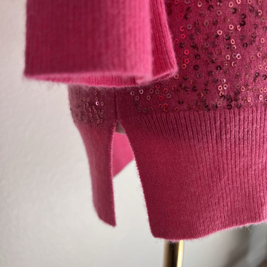 100% Cashmere XS Neiman Marcus Pink Sequin Long Sleeve Sweater Designer Classy