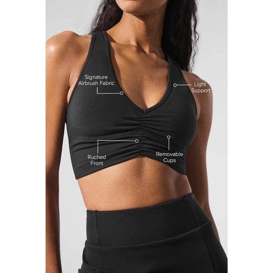 Alo Yoga Wild Thing Sports Bra Medium Black Ruched Racerback Crop Supportive