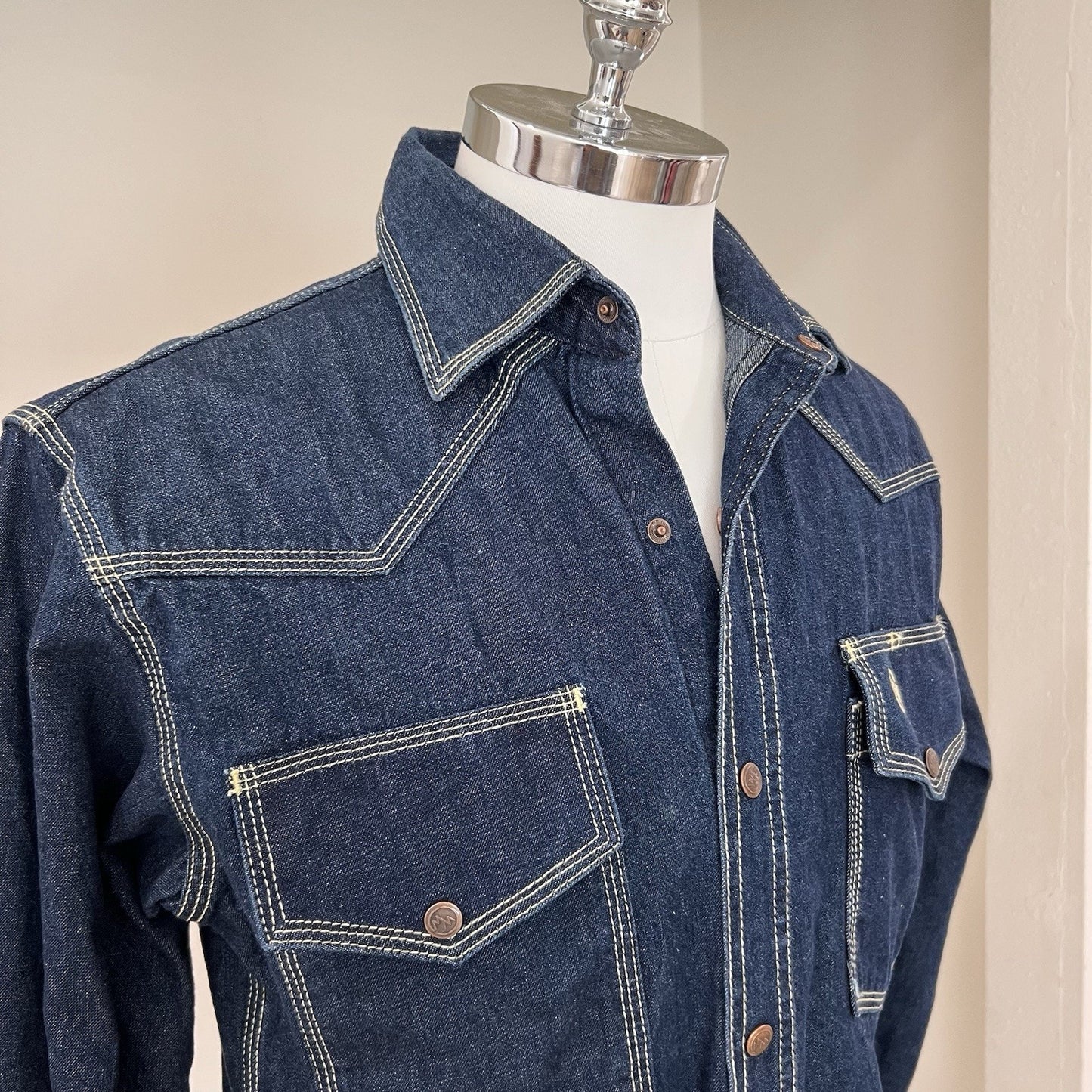 Western Welder (M) Classic Work Shirt Denim Triple Stitched Pearl Snap Yoke