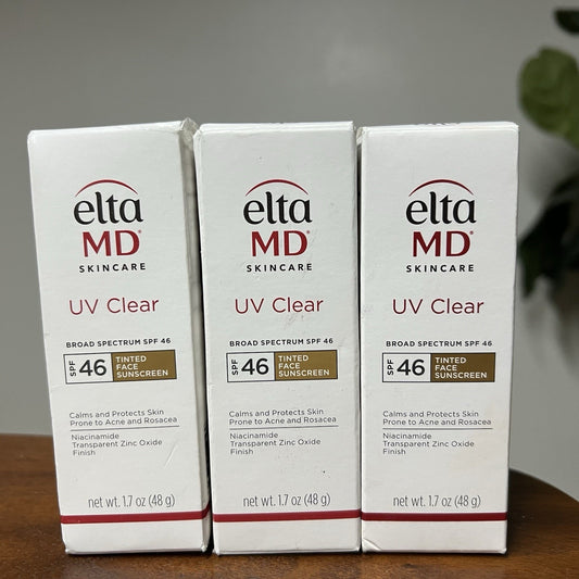 3 Pack EltaMD UV Clear Tinted Face Sunscreen SPF 46 Oil- Free Zinc Oxide