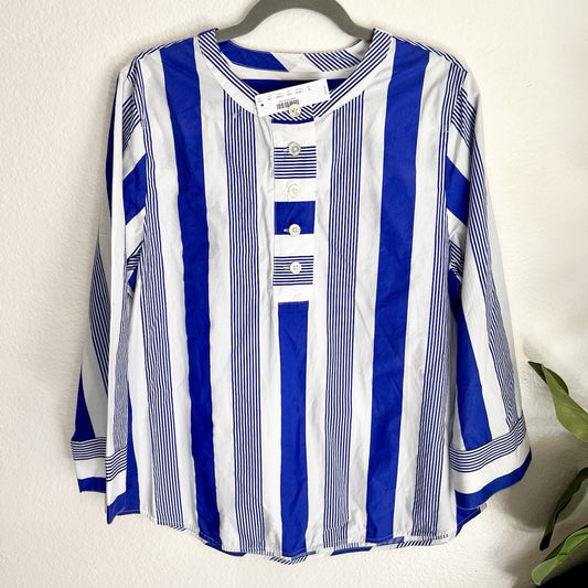 NWT J. Crew (M) Stripe 100% Cotton Poplin Tunic 3/4 Sleeve Shirt Classic Preppy