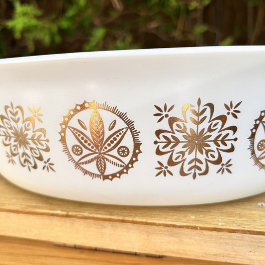 Rare 1958 Pyrex 045 Promotional 2.5 Qt Casserole Dish Gold Hex Pattern Retro