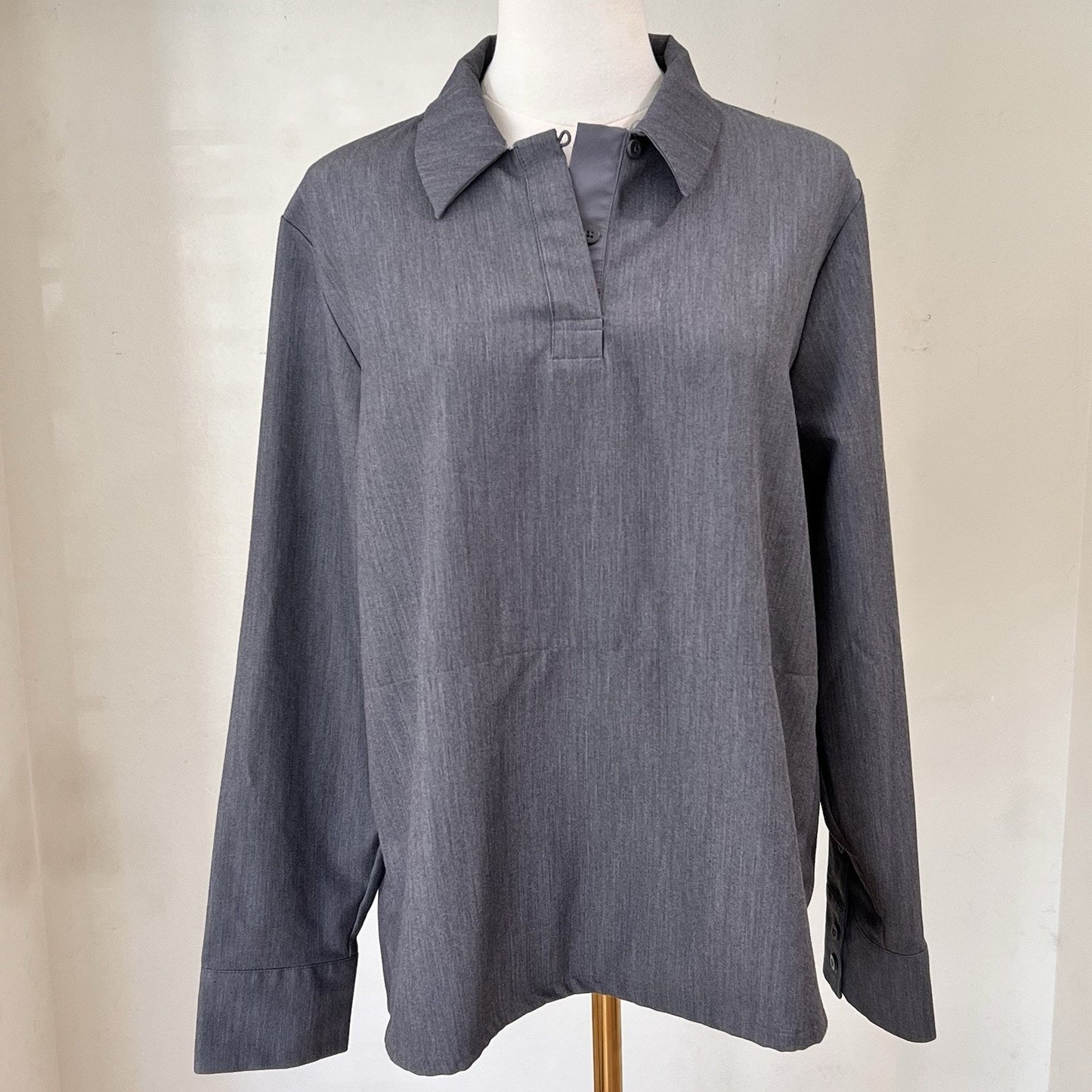 FIGS Nala Scrub Polo Top (L) Long Sleeve Graphite Grey Collar Womens