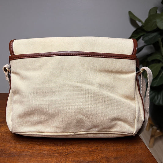 NWT Etienne Aigner Canvas Shoulder Bag Purse Tan Brown Leather Gold 9x10 Casual