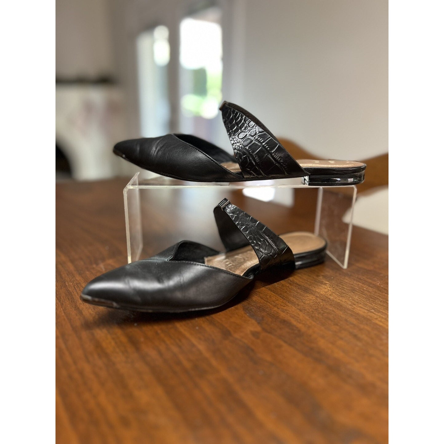 $160 New Ted Baker 6.5 Oryla Pointed Toe Black Slip On Leather Mule Flats 37 EU