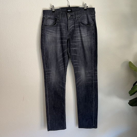 NWOT HUDSON Blake 32x33 Slim Straight Men Button Fly Search & Destroy Jeans Dark