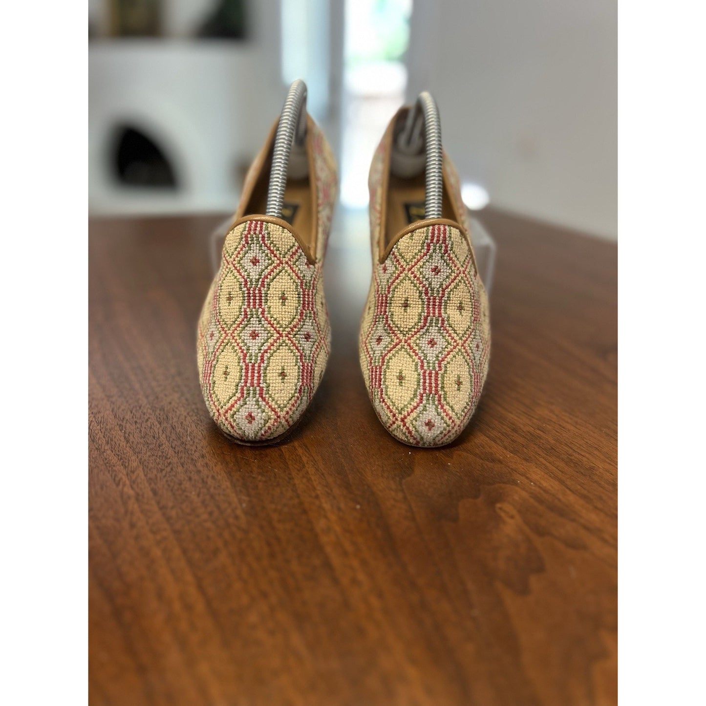 Vintage Zalo Needlepoint Smoking Slippers Loafers Geometric Tapestry Spain Sz 6M