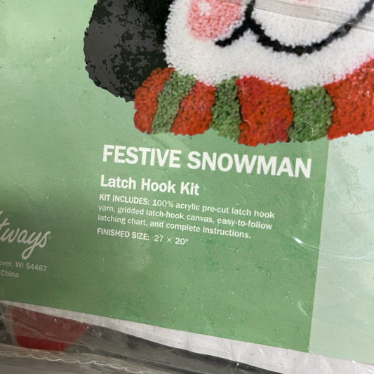 Vintage Latch Hook Kit Christmas Snowman 27x20 Holiday Retro Craftways Decor