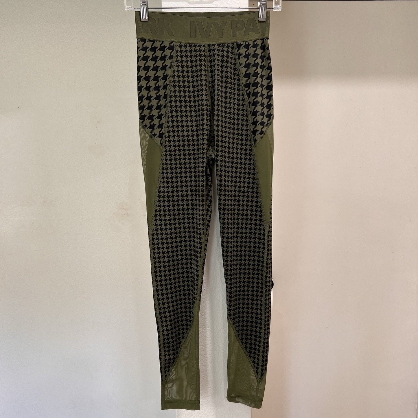 Adidas x Ivy Park Womens (S) Leggings Green Houndstooth Mesh High-Waisted