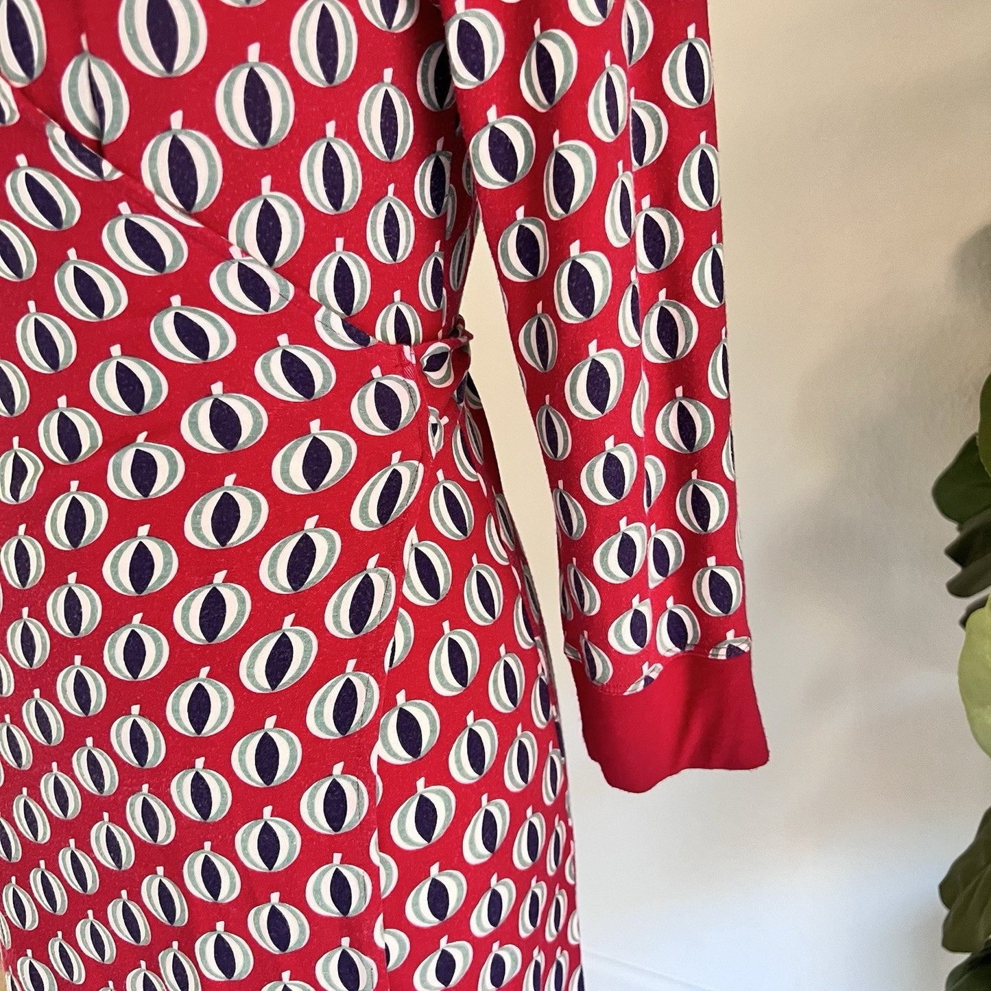 Boden Jersey Midi Dress Sz 6 Long Sleeve Front Wrap Mid MCM Retro Anthropologie