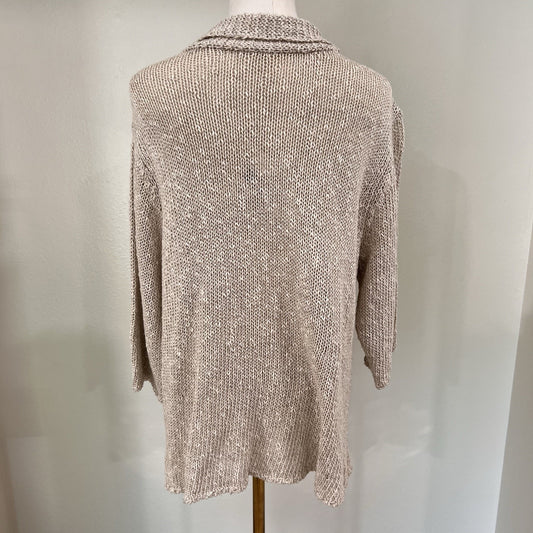 Eileen Fisher 1X Open Knit Cardigan Linen Cotton Minimalist Coastal Lagenlook